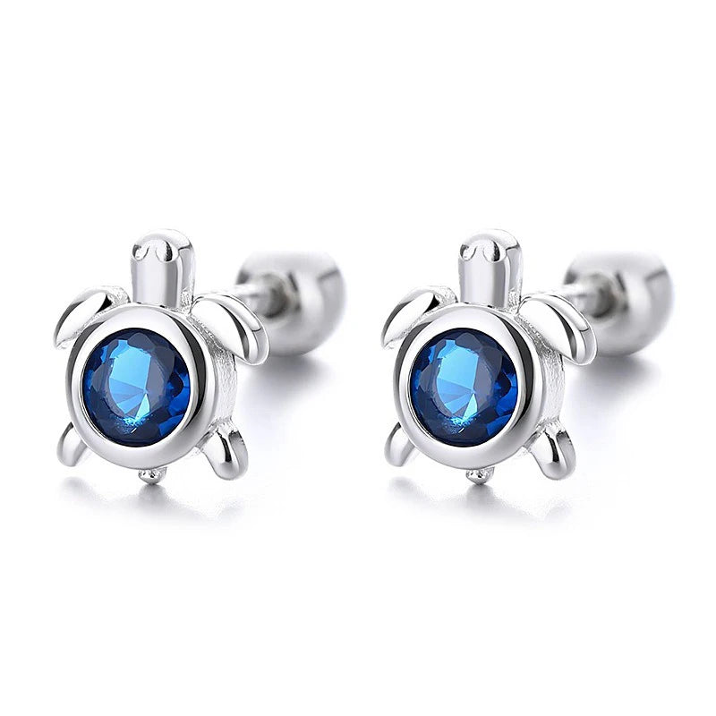 Turtle Earrings Cute Sea Turtle Blue Cubic Zircon Screw Earrings DS4993