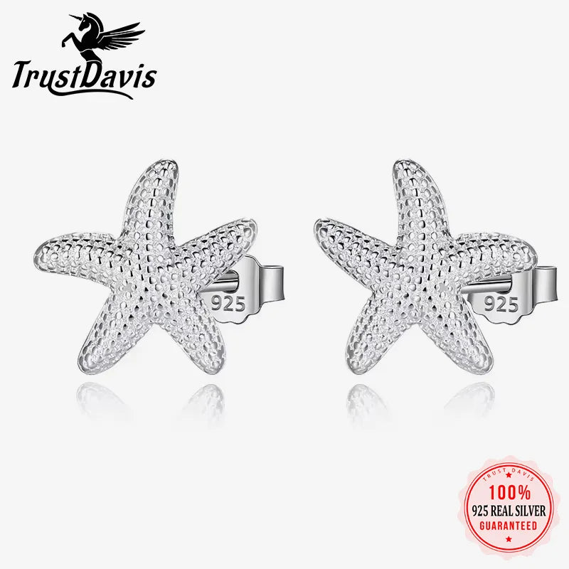 TrustDavis 100% 925 Sterling Silver Star Starfish Stud Earrings Women's Fashion Jewelry 925 Factory Wholesale Lots DS495