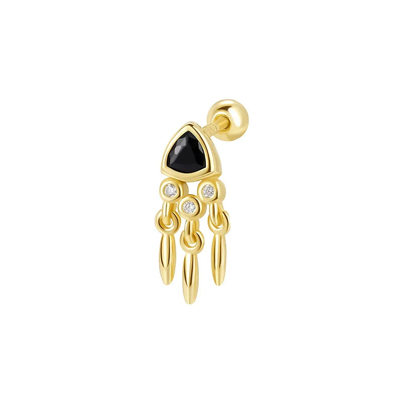 TrustDavis 925 Sterling Silver Women's Single Vintage Triangle Tassel Zirconia Earrings for Women Girls Jewelry Gift DS4331