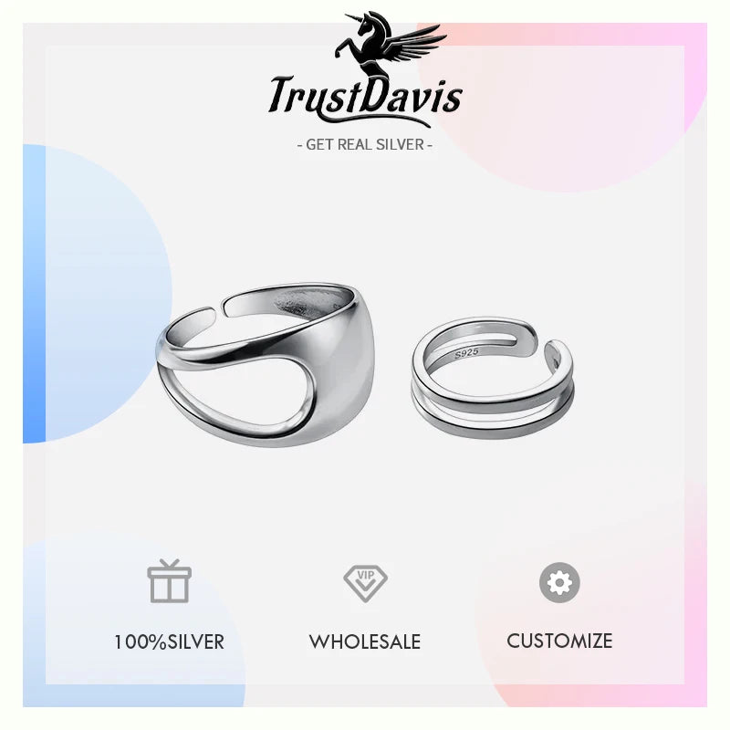 Trustdavis Authentic 925 Sterling Silver Fashion Sweet Double Layer Opening Ring For Women Wedding Party Fine Jewelry DA2247