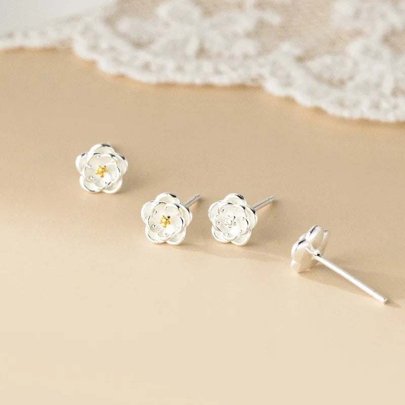 Camellia Flower Stud Earrings for Women Daily Wear Dainty Jewelry Gift DS4962