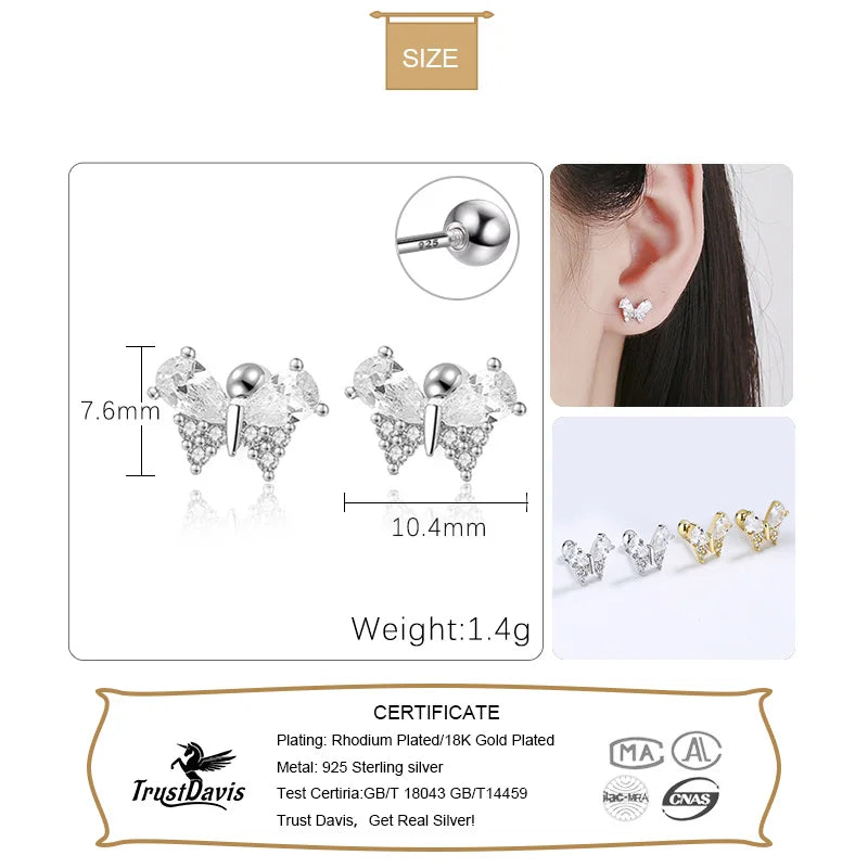 Butterfly Shiny CZ Screw Stud Earrings DA3167