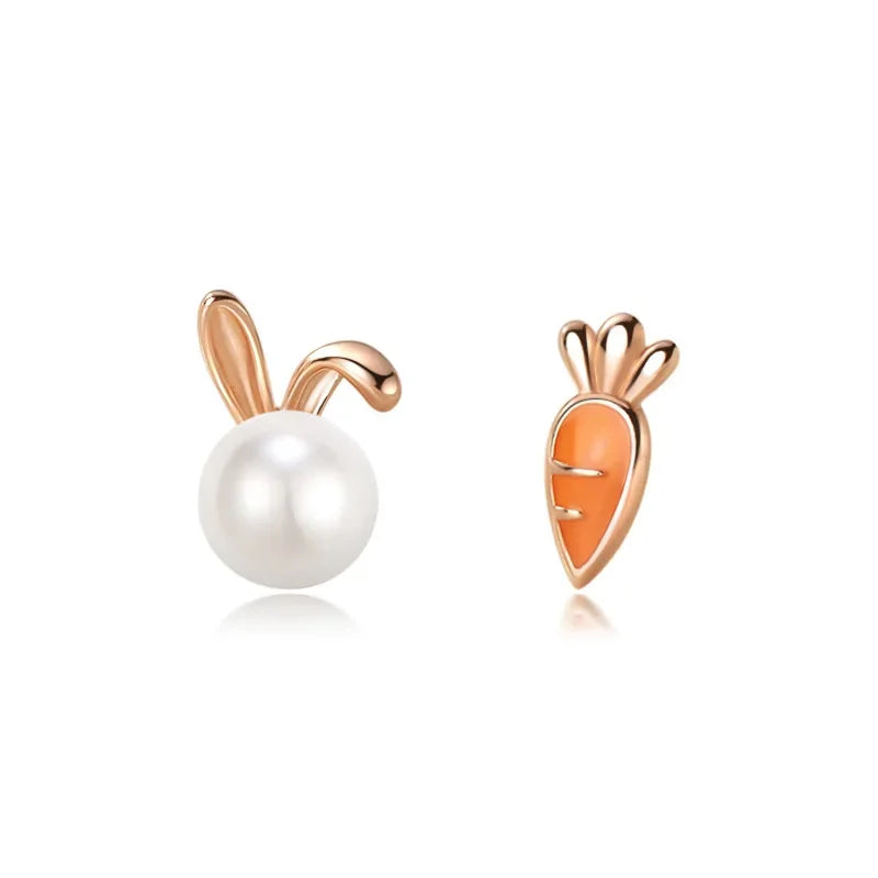 TrustDavis Girls Real 925 Sterling Silver Cute Rabbit Carrot Stud Earrings For Daughter Fine Birthday Jewelry Gift DS3962