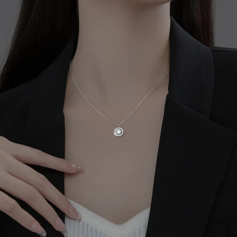 TrustDavis Luxury 925 Sterling Silver Fashion Round Cross Dazzling Zircon Choker Necklace for Women Wedding Party Jewelry DA2422