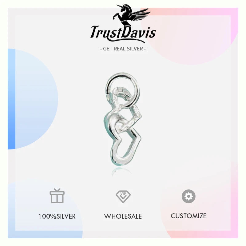 TrustDavis 925 Sterling Silver Fashion Classic Double Heart Charm Pendant DIY Necklace Bracelet Accessories Fine Jewelry DZ1851
