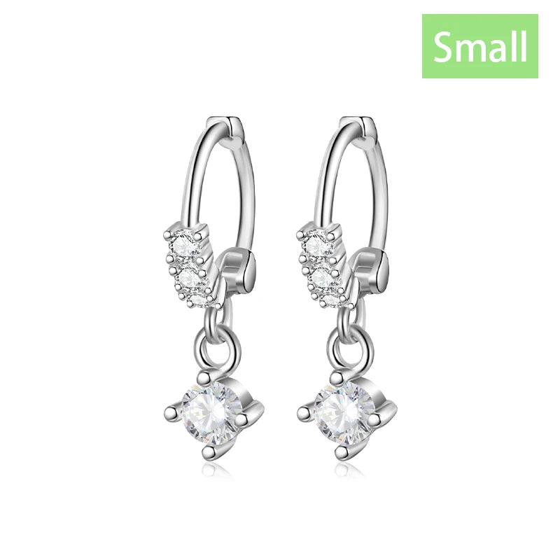 TrustDavis Real 925 Sterling Silver Simple square zircon Hoop Earrings For Daughter Girls Birthday Gift Fine Jewelry DS4128