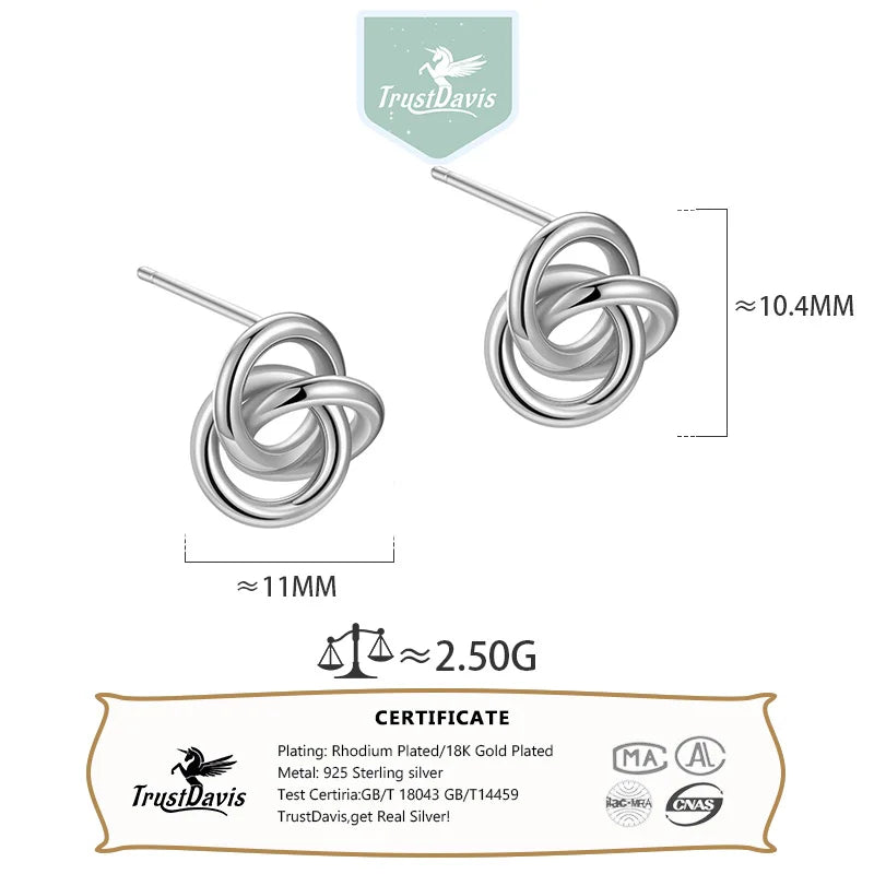 TrustDavis 925 Sterling Silver Women's Stud Earrings Fashion Simple Rose Hoop Earrings for Women Girls Jewelry Gift DS4407