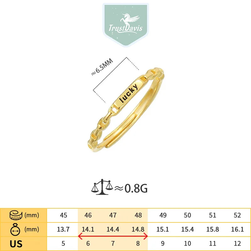 TrustDavis Real 925 Sterling Silver Women's Fashion Lucky Letter Ring Thin Stacking Letter Ring for Women Gift Jewelry DS4227