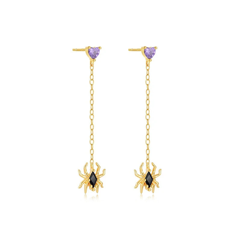 TrustDavis Real 925 Sterling Silver Women's Fashion Halloween Spider and Bat Earrings for Women Girls Gift Fine Jewelry DS4690