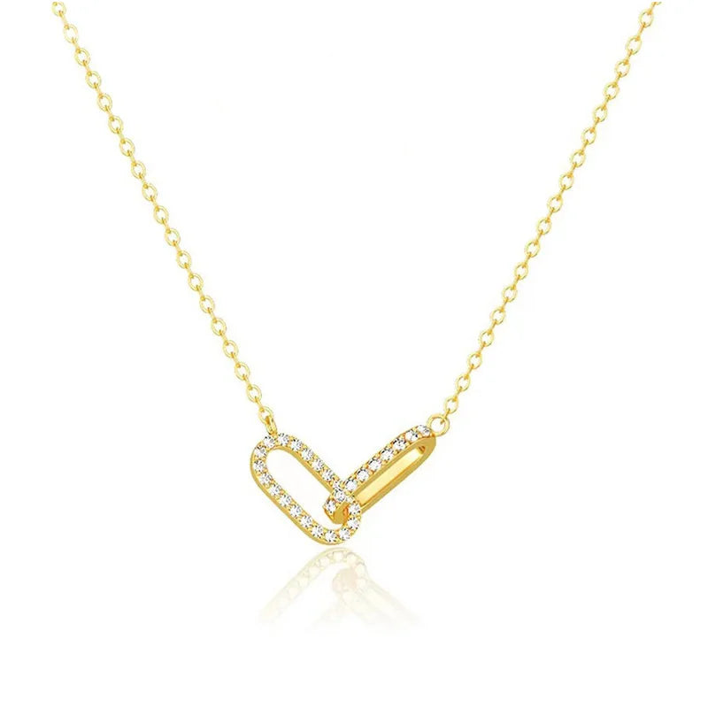 TrustDavis Real 925 Sterling Silver Fashion Simple Double-ring Zircon Necklace for Women Girls Gift Fine Jewelry DS4741