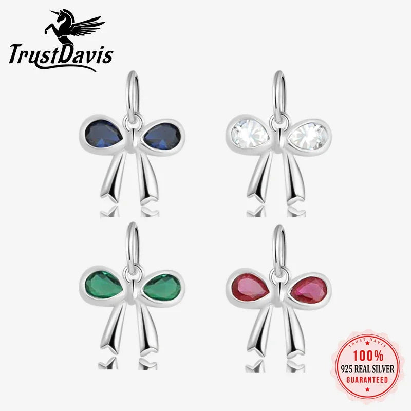 TrustDavis Real 925 Sterling Silver Lovely Colored Butterfly Pendant Handmade Bracelet Necklace Accessories Jewelry Gift DZ1679