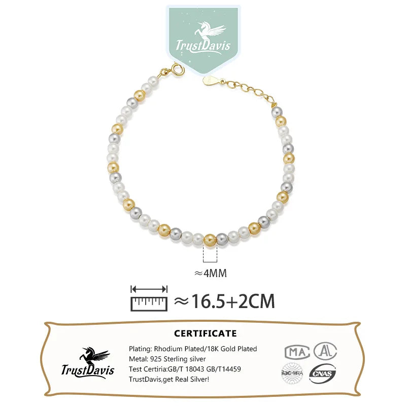 Trustdavis Genuine 925 Sterling Silver Minimalist Charm Mixed Color Round Bead Necklace Wedding Party Jewelry Gift DS4097