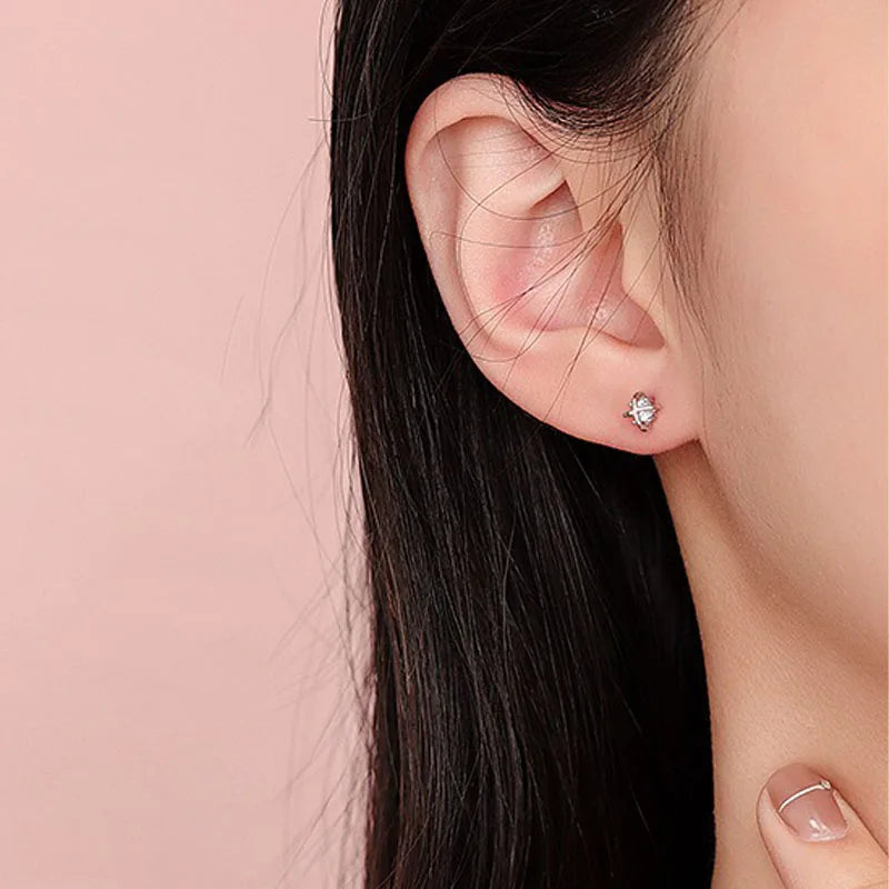 Real 925 Sterling Silver Planet Zircon Stud Earrings DS4956