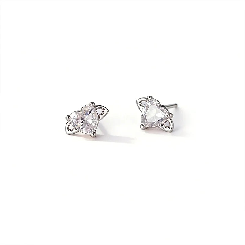 Heart Wings Zircon Silver Earrings DS4869