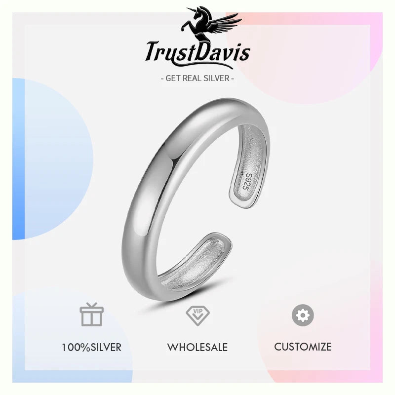 TrustDavis Real 925 Sterling Silver Ring Sweet Smooth Surface Opening Rings for Women Lady Birthday Present Fine Jewelry DG0143