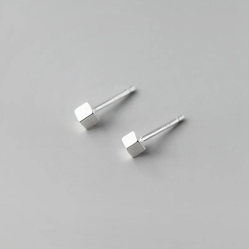 Trustadavis Real 925 Sterling Silver Fashion Sweet Geometric 2/3/4mm Squares Stud Earrings For Women Wedding Fine Jewelry DA275