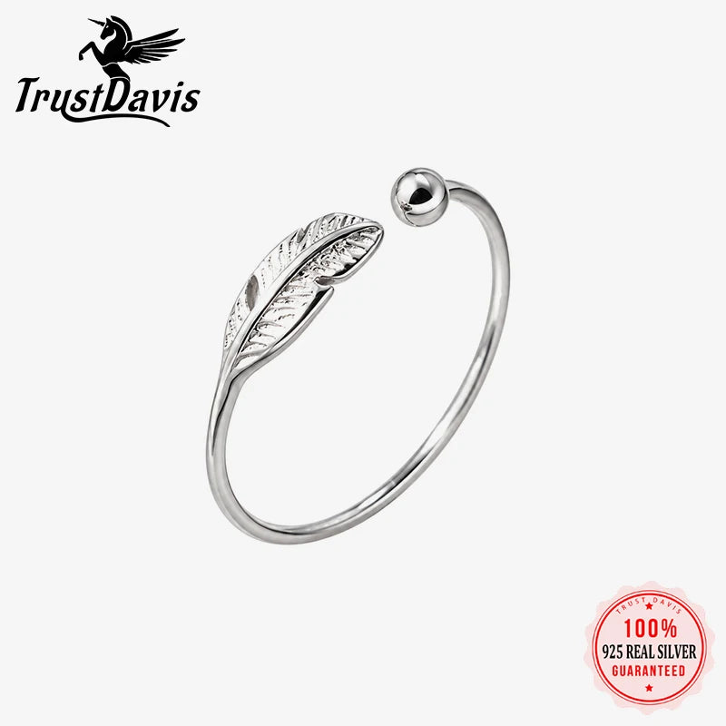 Feather Open Ring Minimalist Adjustable Leaf Bead Ring DS5003