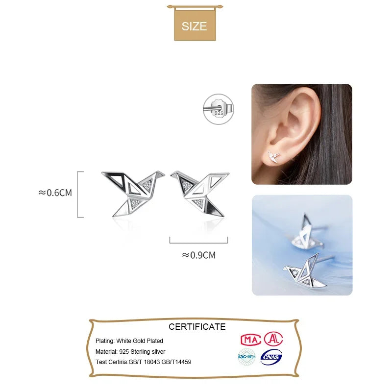Trusta Stud Earring authentic 925 Sterling Silver Small Papercranes Zioc Stud Earrings For Women Fine Silver 925 Jewelry DA697