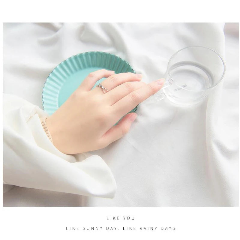 Trusta 100% 925 Real Sterling Silver Double Line Opening Rings Elegant Cross Ring Jewelry For Anniversary Adjustable DS798