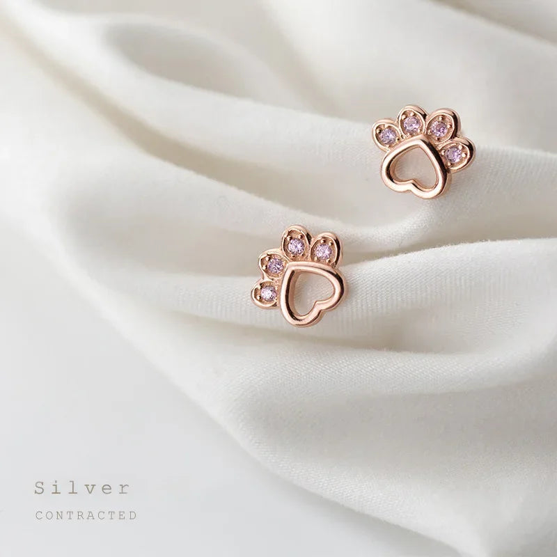 Animal Dog Cat Paw Pink Twinkling Stud Earring DA908