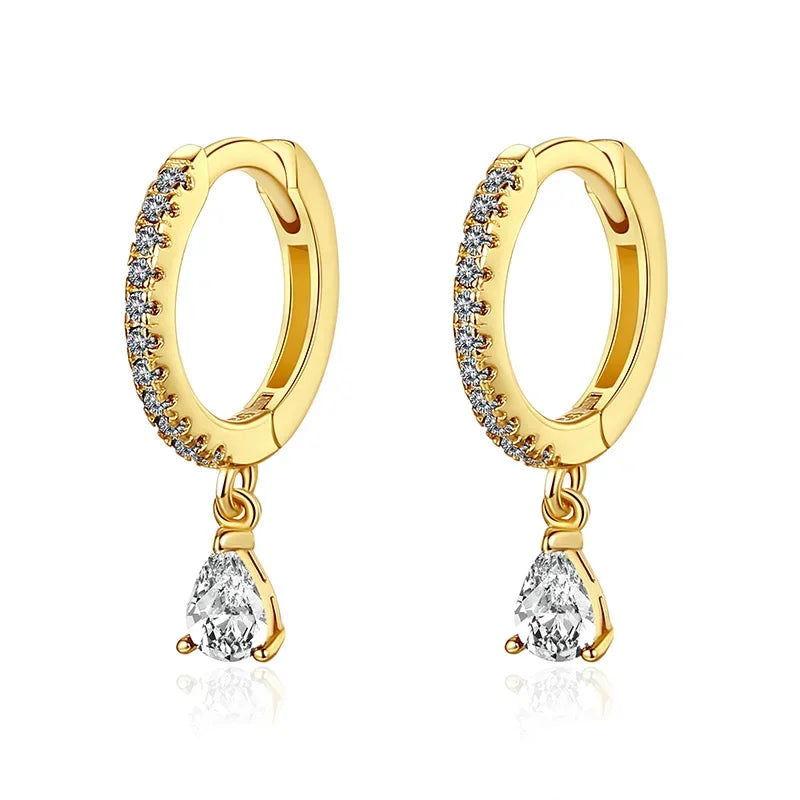 TrustDavis Real 925 Sterling Silver Geometric Water Drop Pendant Charm Hoop Earrings For Women Punk Rock Simple Jewelry DA2654