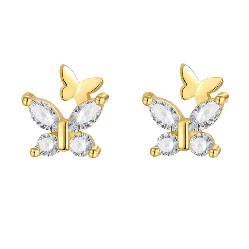 TrustDavis Girls 925 Sterling Silver Trendy Sweet Butterfly Stud Earrings For Women Girls Wedding Party Fine S925 Jewelry DS4259