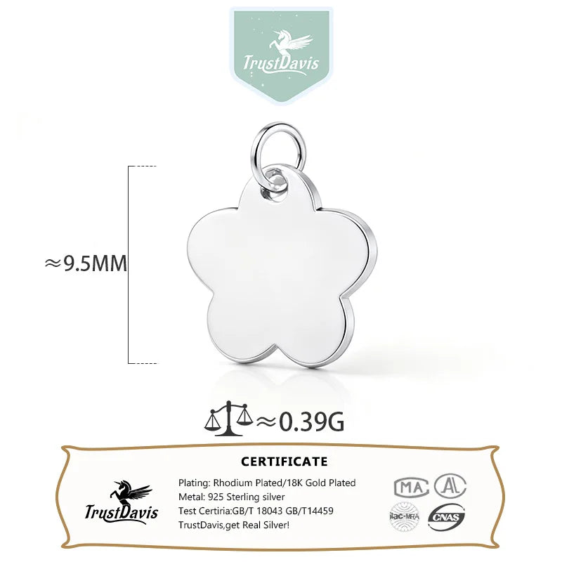 TrustDavis Real 925 Sterling Silver Glossy Flower Charm Pendant for Making Necklace Handmade DIY Accessories Fine Jewelry DZ1804