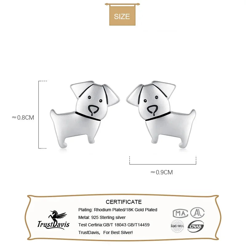 TrustDavis Authentic 100% 925 Sterling Silver Women Jewelry Fashion Cute Tiny Hollow Dog Stud Earrings For Daughter Girls DS288