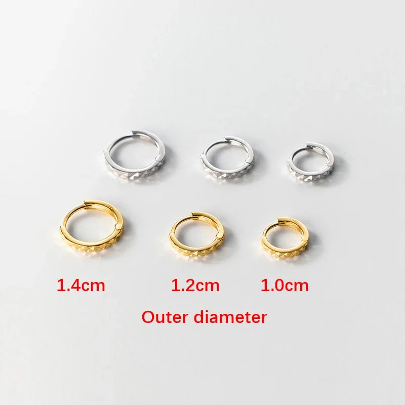 TrustDavis 925 Sterling Silver Minimalism Geometric Faceted Hoop Earring For Fashion Women Men Fashion Punk Fine Jewelry DA2679