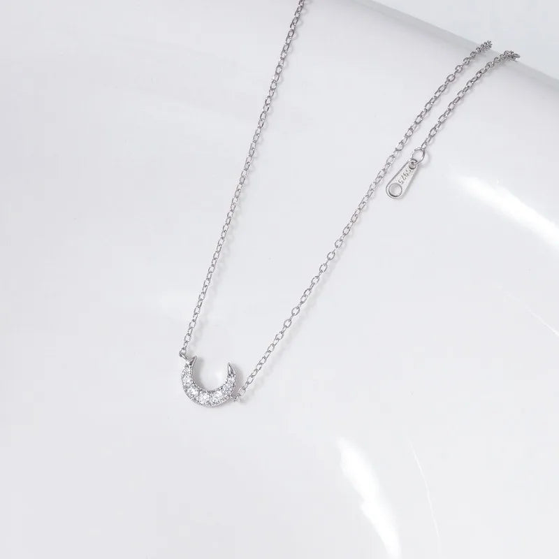 Silver Moon Zircon Pendant Necklace for Women DS4974