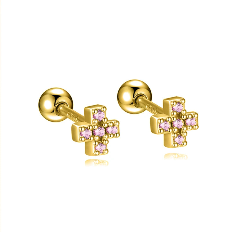 Colored Zircon Cross Screw Earrings DS4758