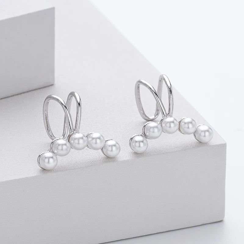 TrustDavis Real 925 Sterling Silver Women's Fashion Simple Pearl Clip Earrings for Women Girls Birthday Gift Fine Jewelry DS4665