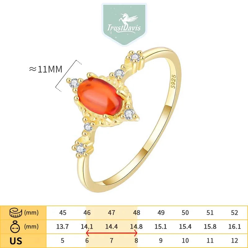 Trustdavis Girsl 925 Sterling Silver Retro Luxury Red Oval Stone Best Wish Rings for Women Wedding Fine Jewelry Gift DS4561
