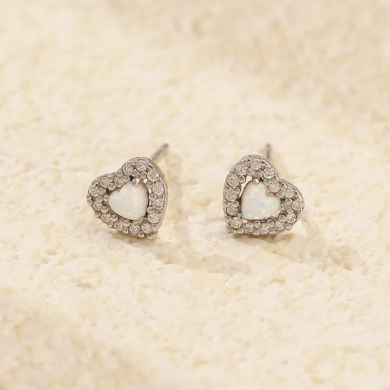 TrustDavis 925 Sterling Silver Women's Fashion Simple Opal Heart Zirconia Earring for Women Girls Birthdays Jewelry Gift  DS4697
