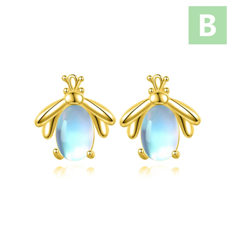 TrustDavis Real 925 Sterling Silver Fashion Moonstone Radish Firefly Stud Earrings for Daughter Girls Fine Jewelry Gift  DZ1707