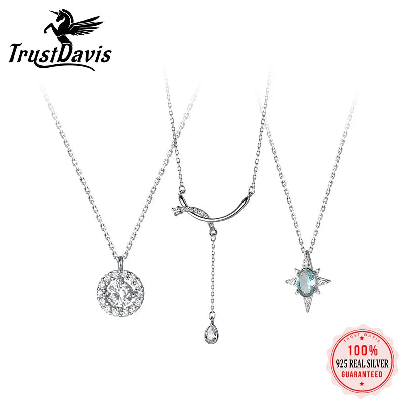 TrustDavis Luxury 925 Sterling Silver Fashion Round Cross Dazzling Zircon Choker Necklace for Women Wedding Party Jewelry DA2422
