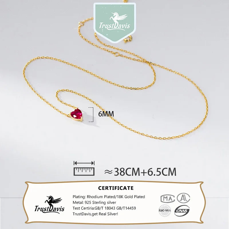 TrustDavis Real 925 Sterling Silver Fashion Heart Cubic Zirconia Necklace for Women Wedding Valentine's Day Fine Jewelry  DS4171