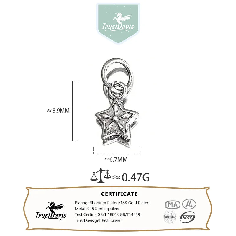 TrustDavis 925 Sterling Silver Fashion Classic Cute Vintage Star Pendant DIY Necklace Bracelet Accessories Fine Jewelry DZ1840