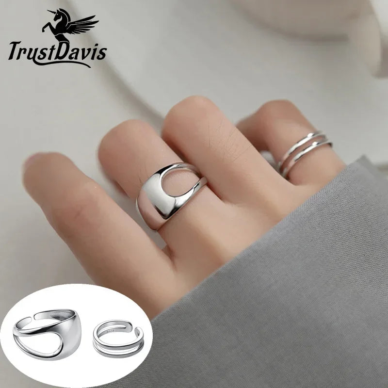 Trustdavis Authentic 925 Sterling Silver Fashion Sweet Double Layer Opening Ring For Women Wedding Party Fine Jewelry DA2247
