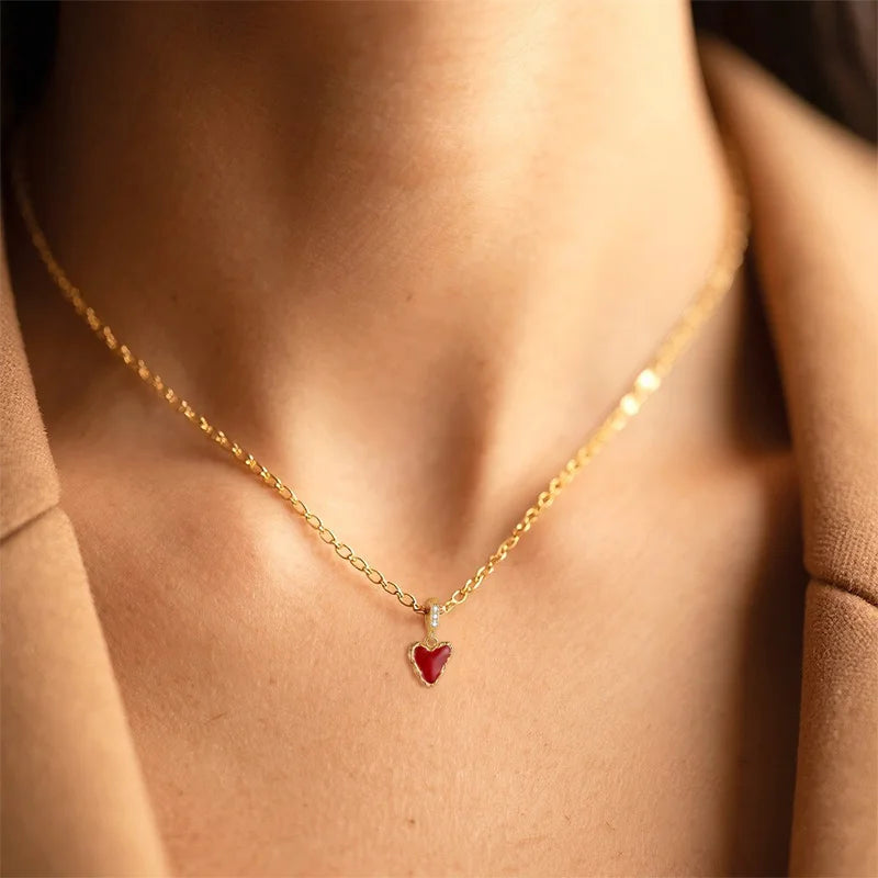 TrustDavis 925 Sterling Silver Red Enamel Heart Pink Zircon Bow Pendant DIY Necklace Bracelet Accessories Fine Jewelry DZ1846