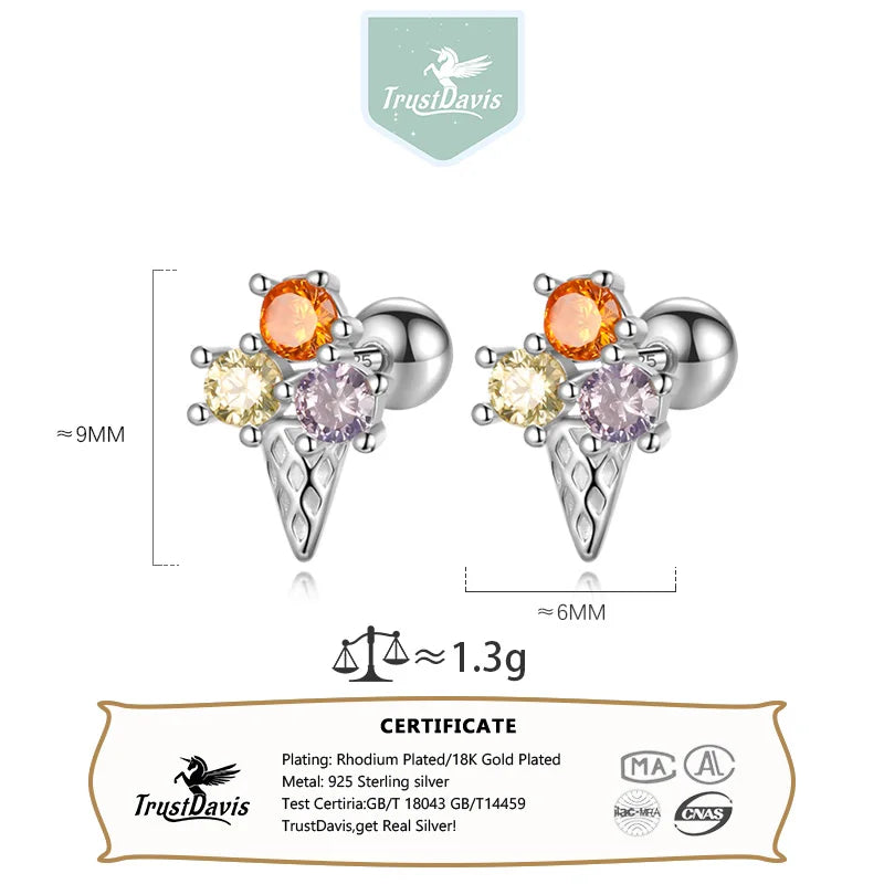 Ice Cream CZ Bead Screw Stud Earrings DS4150