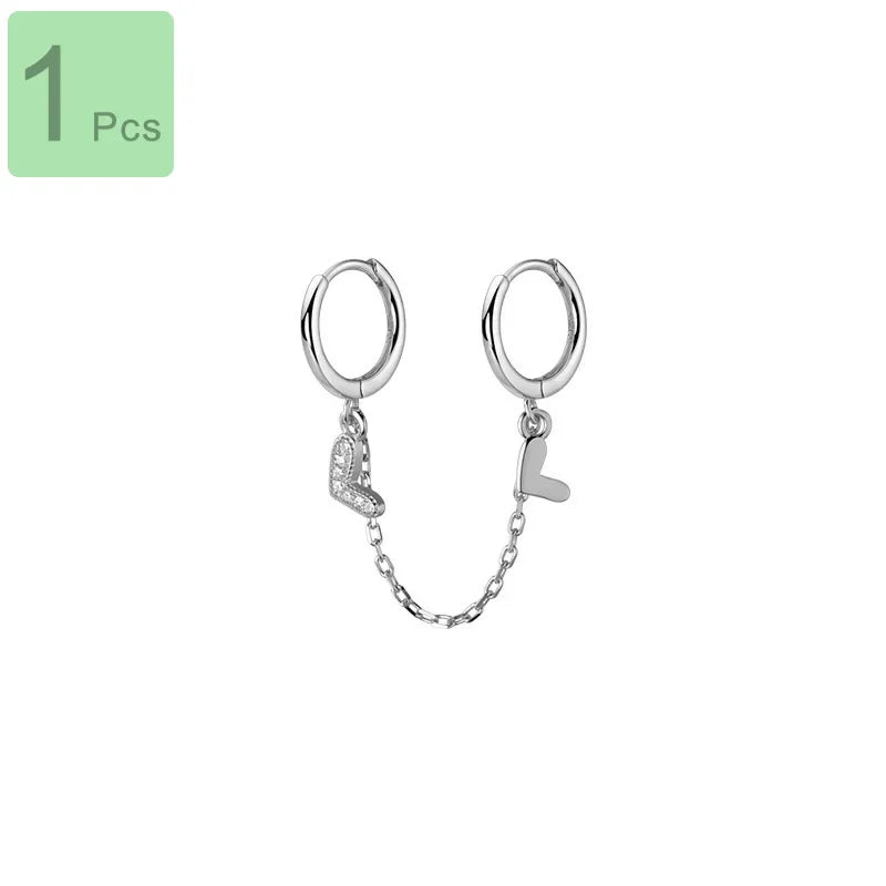 TrustDavis 1Pcs Real 925 Sterling Silver Fashion Heart Chain Double Hoop Earrings For Women Wedding Party Fine Jewelry DA2287