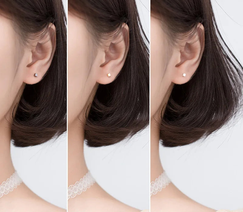 Sweet Mini Wire Drawing Square Stud Earrings DS2112