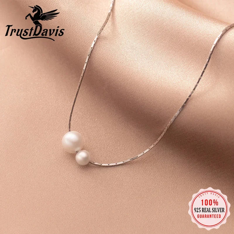 Trustdavis Real 925 Sterling Silver Fashion Synthesis Pearl Charm Clavicle Necklace For Women Wedding Party Fine Jewelry DA2244