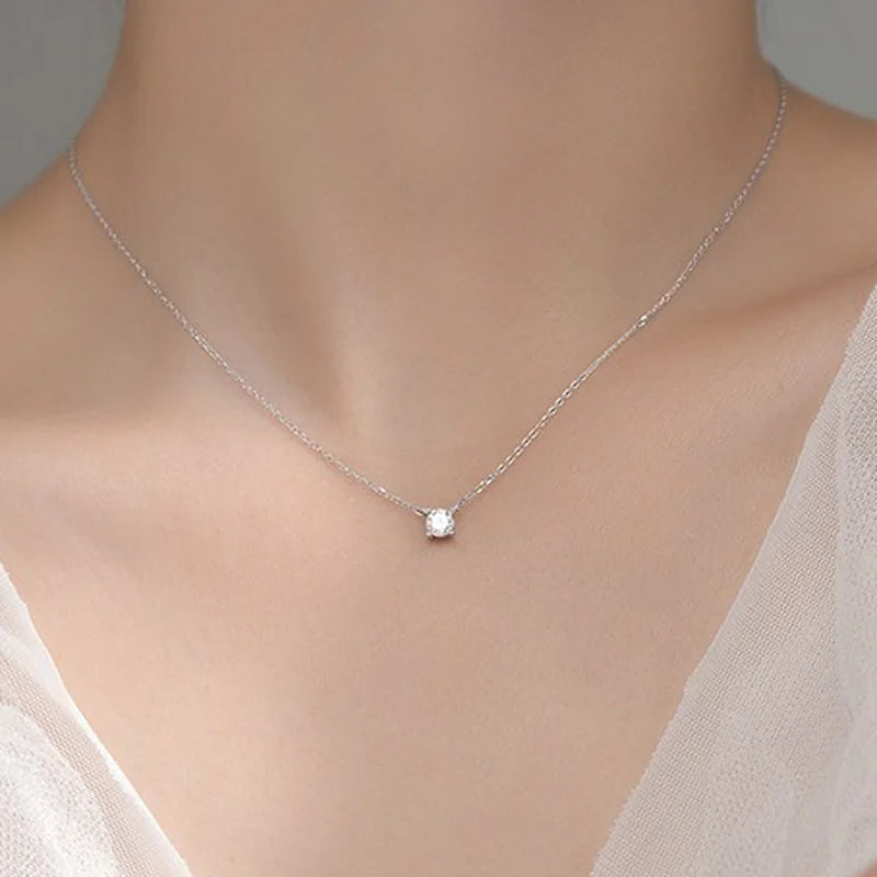 TrustDavis Real 925 Sterling Silver Fashion Sweet Four Clawed Diamond Inlay Necklace for Women Wedding Party S925 Jewelry DA1633