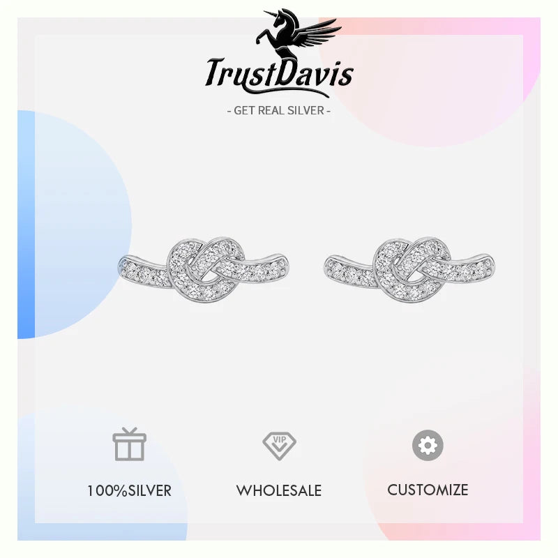 Knot Earring Minimalist Cube CZ Love Knot Stud Earrings DS5000