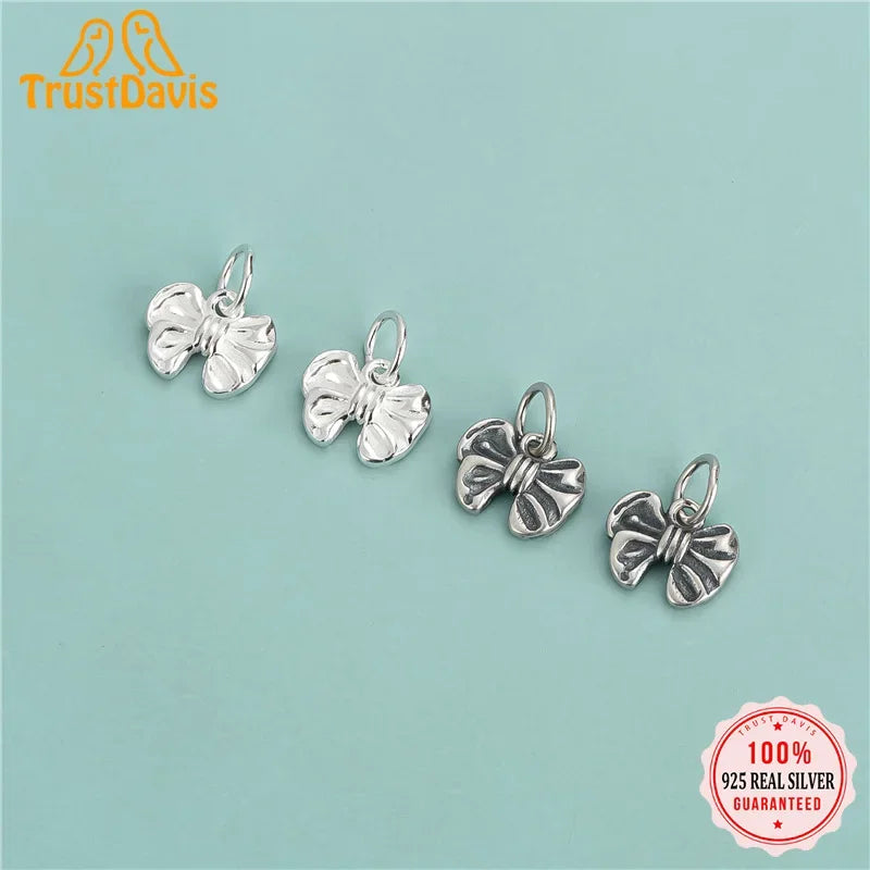 TrustDavis Real 925 Sterling Silver Sweet Bow Knot Pendant Handmade DIY FIT Necklace Bracelet Accessories Fine Jewelry DZ622