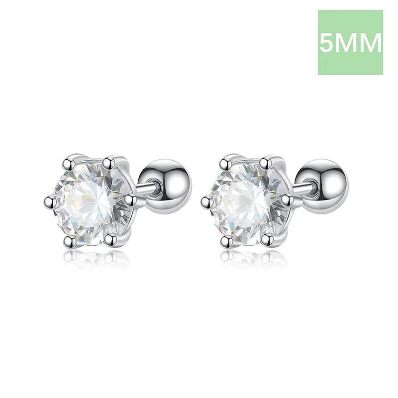 Six Claw 3/4/5/6/8mm CZ Screw Stud Earrings DA2268