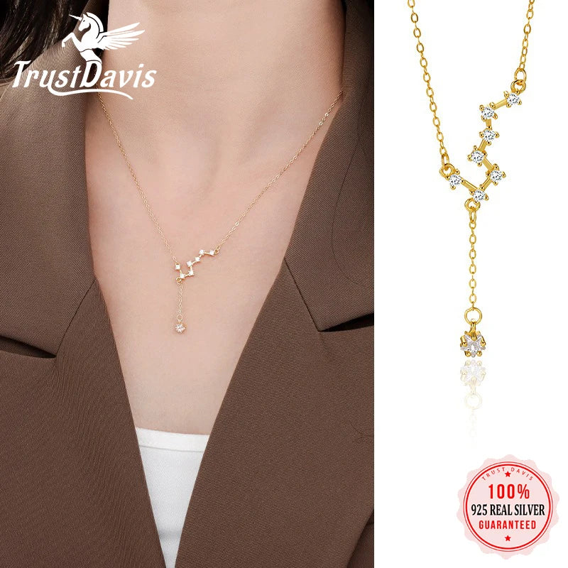 TrustDavis 925 Sterling Silver Women's  Fashion Sweet Big Dipper Tassel Necklace for Women Girls Jewelry Gift DS4274