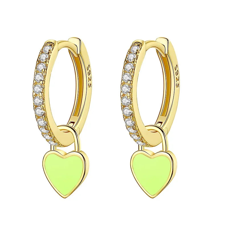 TrustDavis Real 925 Sterling Silver Glaze Heart Dangle Hoop Earrings For Women Wedding Party Fine Dazzling CZ Jewelry DA2745